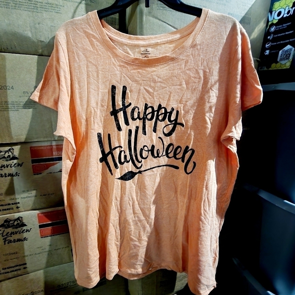 Way To Celebrate " Happy Halloween " Heathered Light Orange Graphic Tee Size 2X